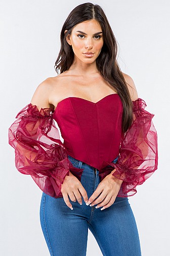 ORGANZA BUBBLE SLEEVE OFF SHOULDER TOP