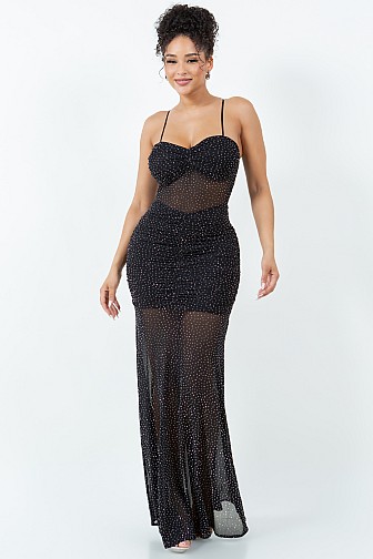 GLITTER MESH MAXI SHEERED DRESS