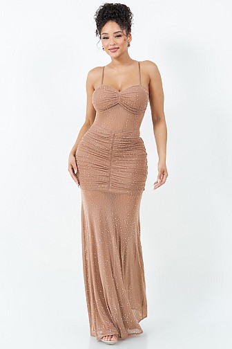 GLITTER MESH MAXI SHEERED DRESS