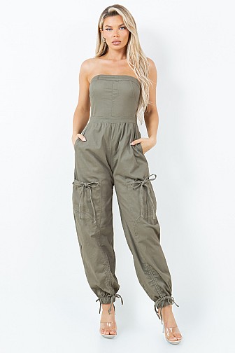 TWILL TUBE JUMPSUIT WITH TIES