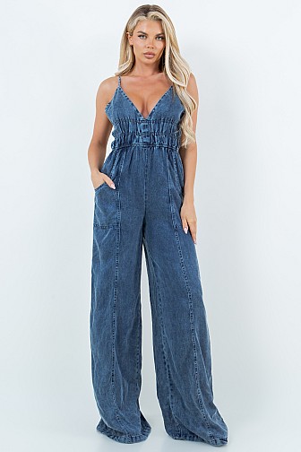 WASHED RAYON WIDE LEG JUMPSUIT