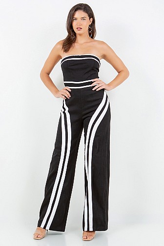 STRIPES DETAILED TUBE WIDE LEG JUMPSUIT.