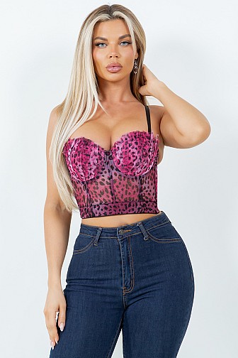 LEOPARD MESH CORSET TOP