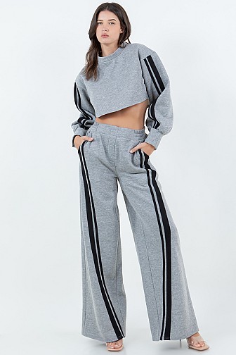 BRUSHED FLEECE CROP TOP & WIDE-LEG PANTS SET

