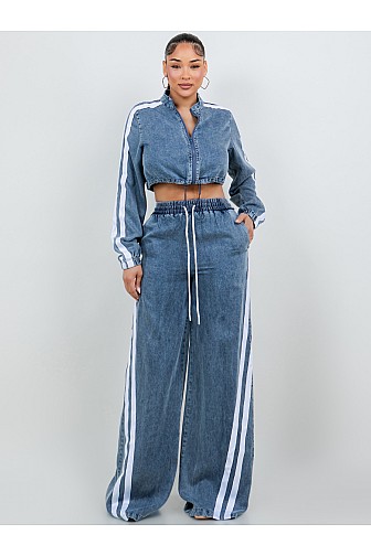 DRAW STRINGS WAIST WIDE LEG TENCEL PANT.
