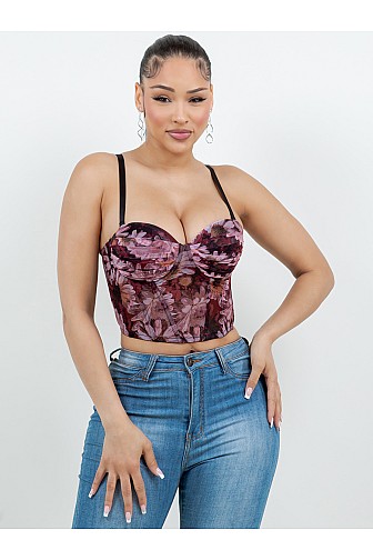 FLORAL MESH BUSTIER TOP