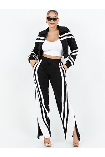 STRIPES DETAILED HEAVY BRUSHED FLEECE SWEATSUIT