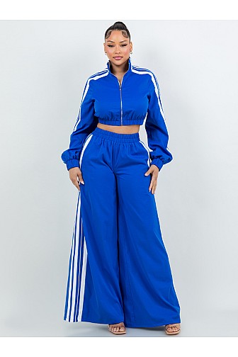 WIDE LEG WOVEN MATCHING SET WITH STRIPES