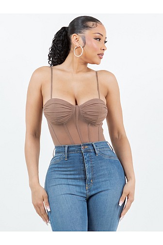 MESH RUCHED BRA CORSET BODYSUIT