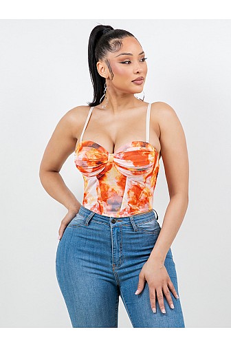 PRINT RUCHED BRA CUP CORSET TOP