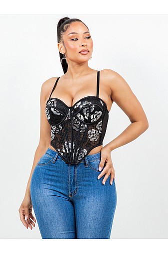 SEQUIN LACE CORSET BUSTIER TOP


