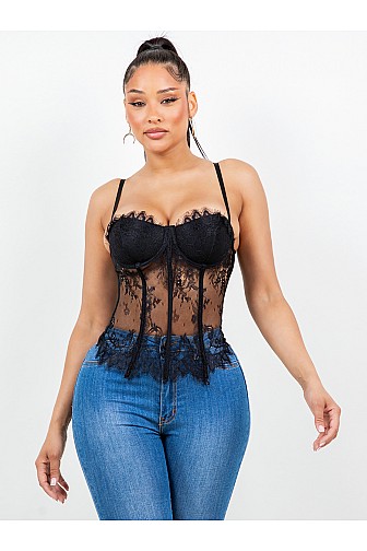 Sheer Lace Bustier Corset Top