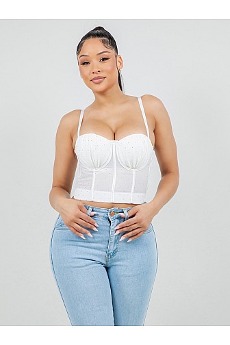 Rhinestone Mesh Bustier Crop Top