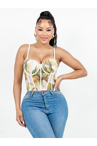FLORAL MESH CORSET TOP WITH UNDERWIRE

