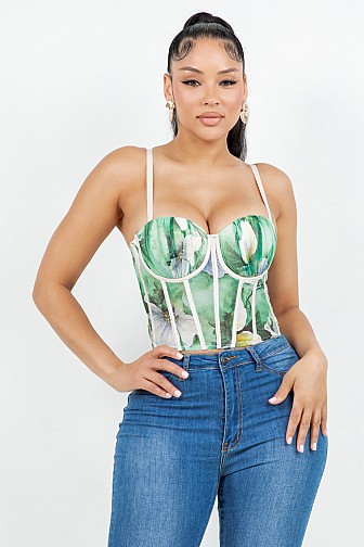 Floral Mesh Corset Top with Underwire