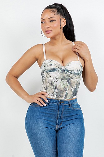 FLORAL MESH CORSET TOP