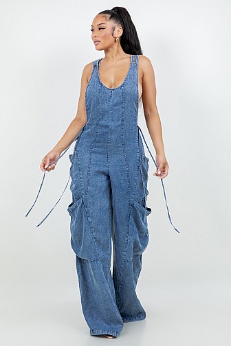 Relaxed Fit Utility Denim Jumpsuit