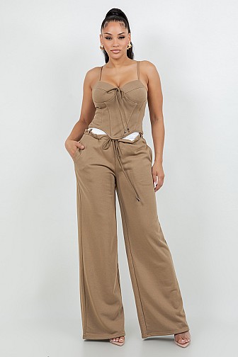 CORSET DETAIL WIDE-LEG JUMPSUIT