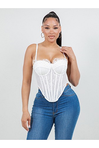 Lace Rhinestone Corset Top