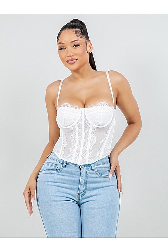 Sheer Lace Boned Corset Top
