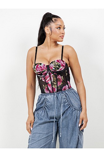 FLORAL MESH BUSTIER CORSET TOP