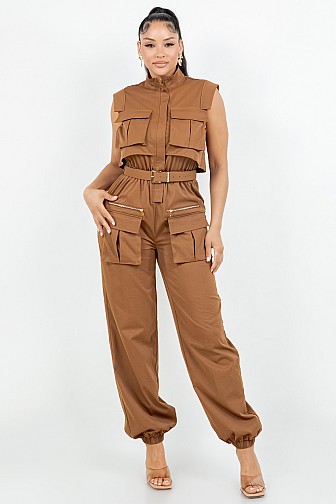 Utility Pocket Belted Jumpsuit