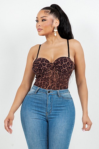 LEOPARD PRINT CORSET MESH BODYSUIT