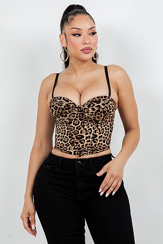 PRINTED MESH BUSTIER CORSET TOP