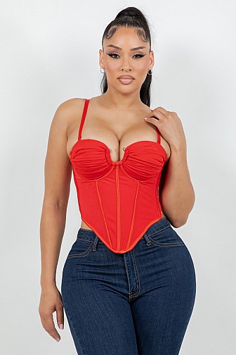 SOLID MESH U-RING CORSET TOP