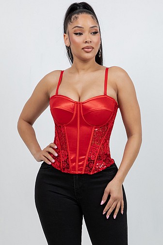 LACE PANEL SATIN CORSET TOP