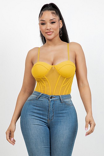 SHEER MESH CORSET BODYSUIT TOP