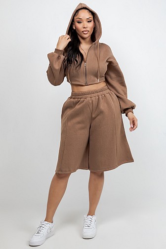 Heavy Fleece Zip-Up Hoodie & Bermuda Shorts Set