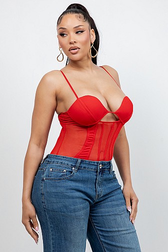 Sheer Mesh Cutout Underwire Bodysuit