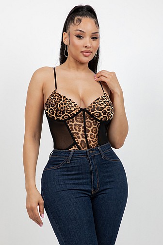 Leopard Mesh Underwire Bodysuit