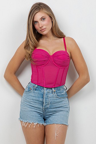MESH BONED CORSET TOP WITH RUCHED BUST DETAIL