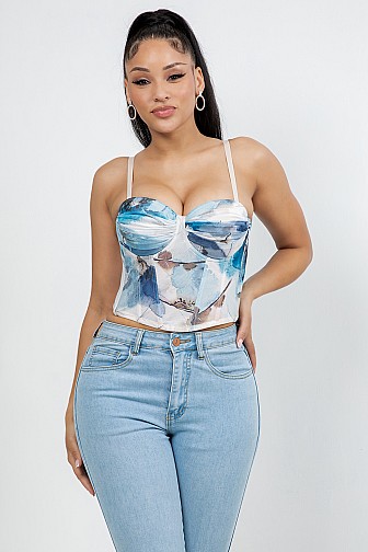 MESH BONED CORSET TOP WITH RUCHED BUST DETAIL