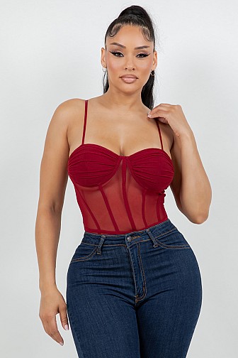 MESH RUCHED BRA CORSET BODYSUIT