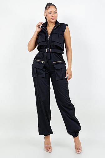 POCKET BELTED JUMPSUIT