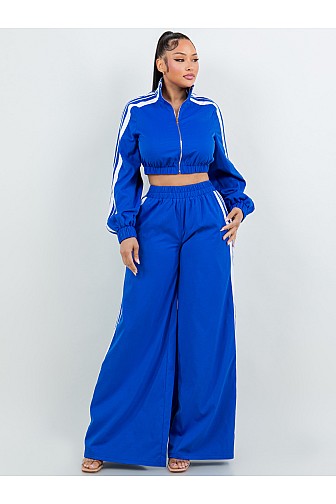 WIDE LEG WOVEN MATCHING SET WITH STRIPES