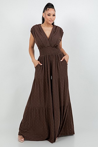 RHINESTONE FLARE JUMPSUIT
